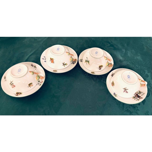 Set of 4 vintage Herend Hungary Hand painted Forest pattern- 2 stag/deer, 1 Fox and 1 Hare tea cups/saucers. 4.25” saucers...