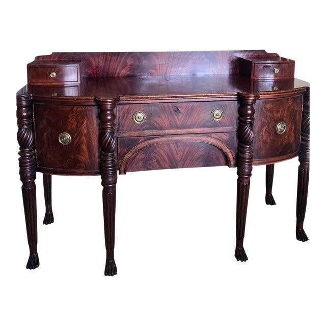1980s Henredon Flame Mahogany Sideboard Buffet Credenza Hepplewhite Paw Foot Huntboard For Sale