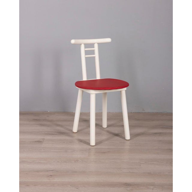 Postmodern Vintage Italian Chairs in Wood and Red Vinyl, 1980s, Set of 4 For Sale - Image 3 of 17