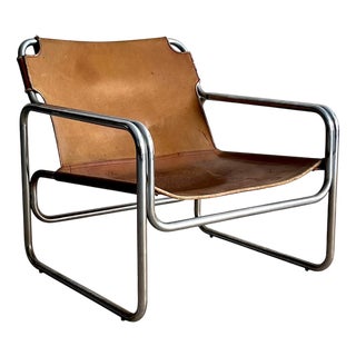 Chrome-Plated Steel and Leather Armchair by Antonello Mosca for Produzione Forma, 1970s For Sale