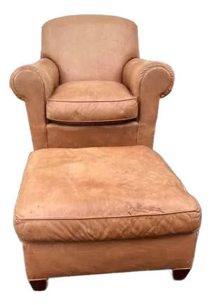 Mitchell Gold Tan Brown Leather Club Lounge Chair With Ottoman