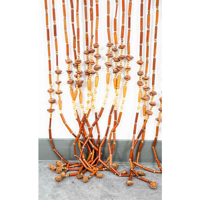 Vintage Hippie Boho Door Way Wood Bead Curtain Hanging Brown Tan Room Divider For Sale In Sacramento - Image 6 of 10