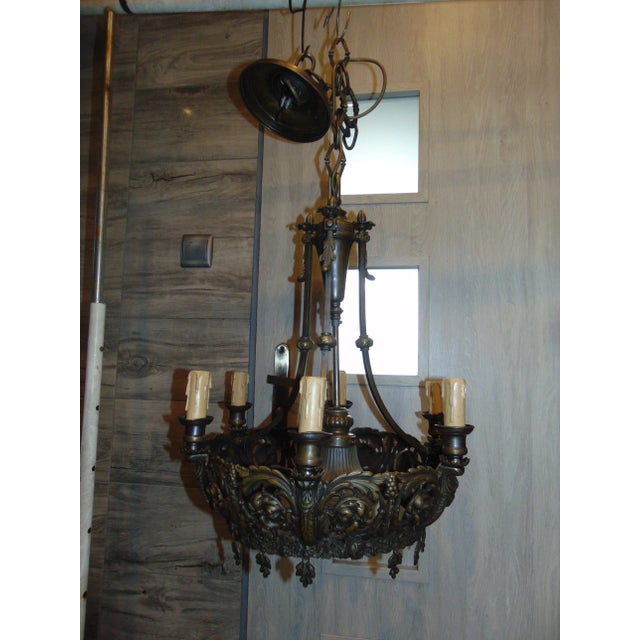 Antique Art Nouveau Brass Chandelier For Sale - Image 10 of 11