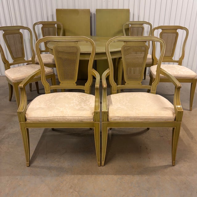 Mid 20th Century Dixon Powdermakers Mid Century Gustavian Swedish Style Extension Dining Table Set With 6 Cane Chairs For Sale - Image 6 of 12