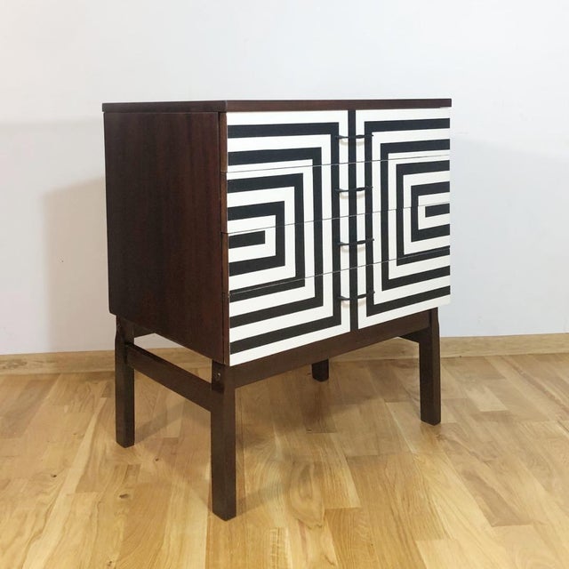 Polish Chest of Drawers with Op Art Motif, 1970s For Sale - Image 6 of 11