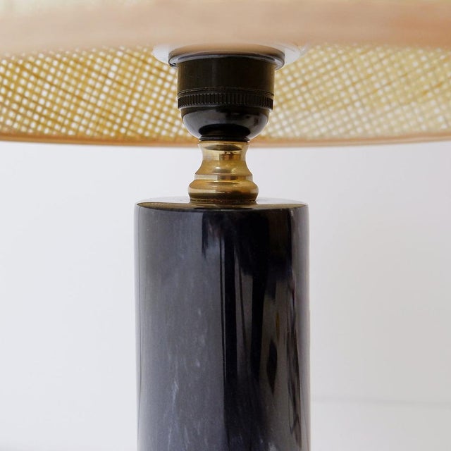 Black Table Lamp in Black Marble and Natural Raffia Lampshade For Sale - Image 8 of 12