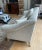 Contemporary white fabric sofa with swirl detail fabric. Blond wood curved legs and modern design. 3 Matching fabric...