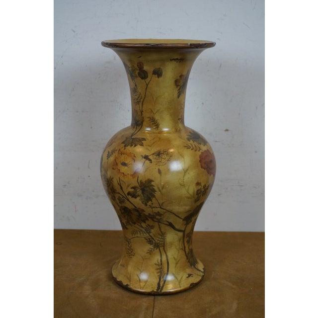 Late 20th Century Late 20th Century Chinoiserie Painted Yellow Floral Porcelain Ceramic Flower Vase Mantel Urn For Sale - Image 5 of 11