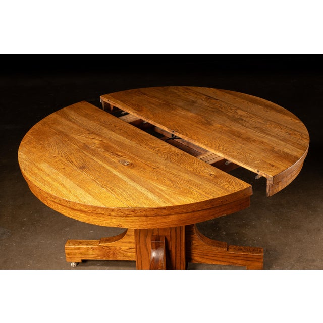 Vintage Oak Mission Rolling Dining Table For Sale In Chicago - Image 6 of 10
