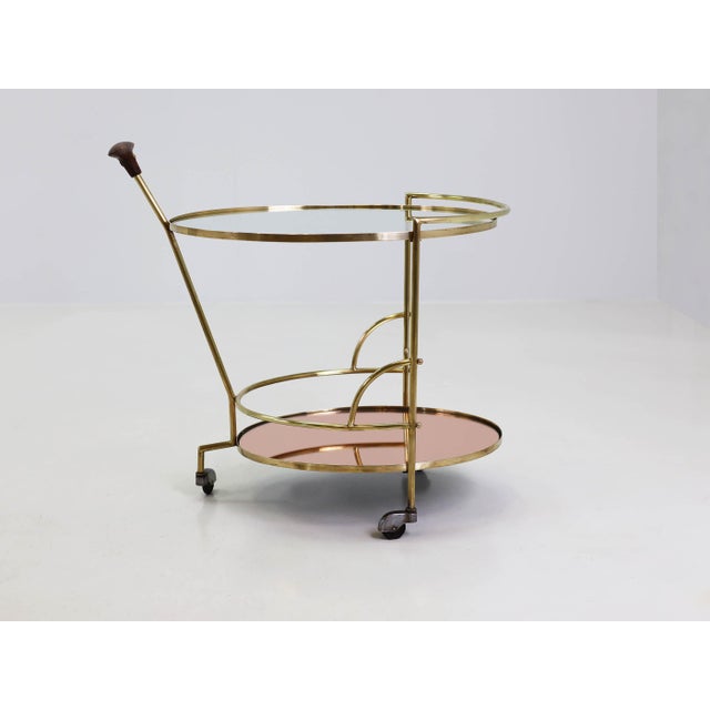 Gold Serving Cart with Turned Wooden Handle attributed to Max Ingrand for Fontana Arte, Italy, 1960s For Sale - Image 8 of 10