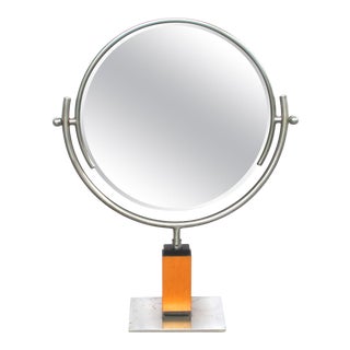 1930s Art Deco Steel Dressing Mirror Raised on a Maplewood Base For Sale