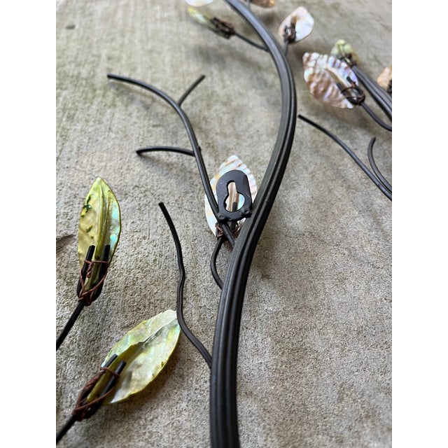 Curtis Jere-Style Wrought Iron Mother of Pearl Leaves Branches Wall Hanging For Sale - Image 12 of 12