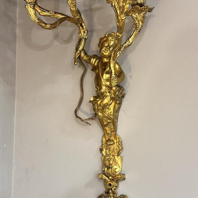 Napoleon III Louis XV Apply Cherub, Ormolú , France, 19th Century For Sale - Image 4 of 18
