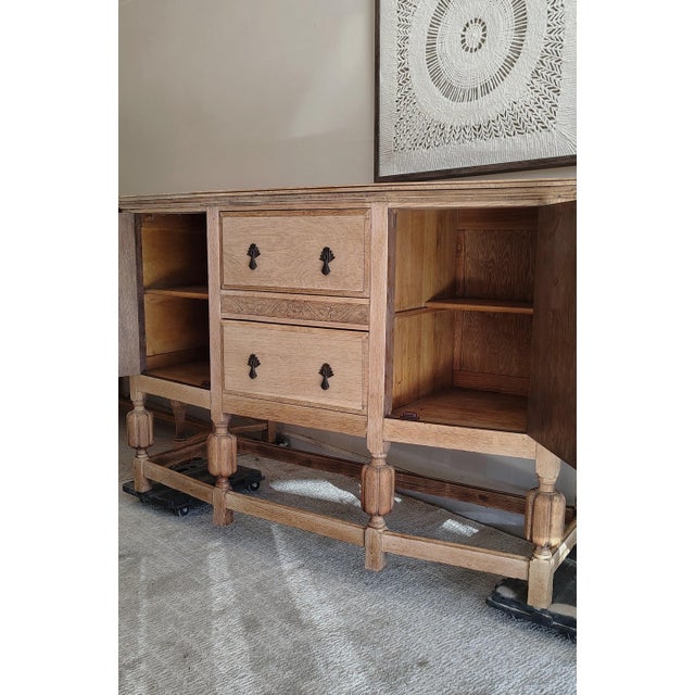 1940s Natural Tiger Oak Sideboard With Carved Detailing For Sale - Image 11 of 11