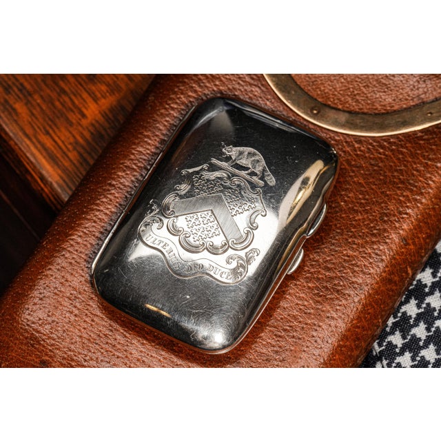 English Superb Antique Sterling Silver Cigarette Case Holder Armorial Heraldic Tobacciana For Sale - Image 3 of 13