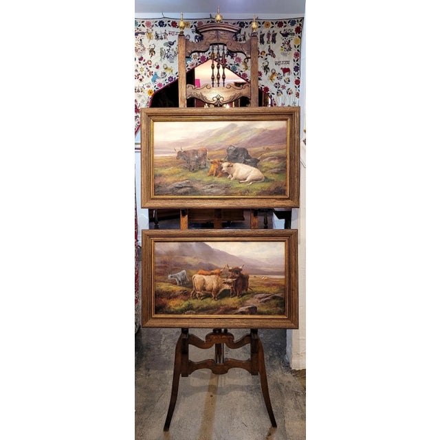 Pair of 19c Oils on Canvas of Highland Cattle by John W Morris For Sale - Image 9 of 9