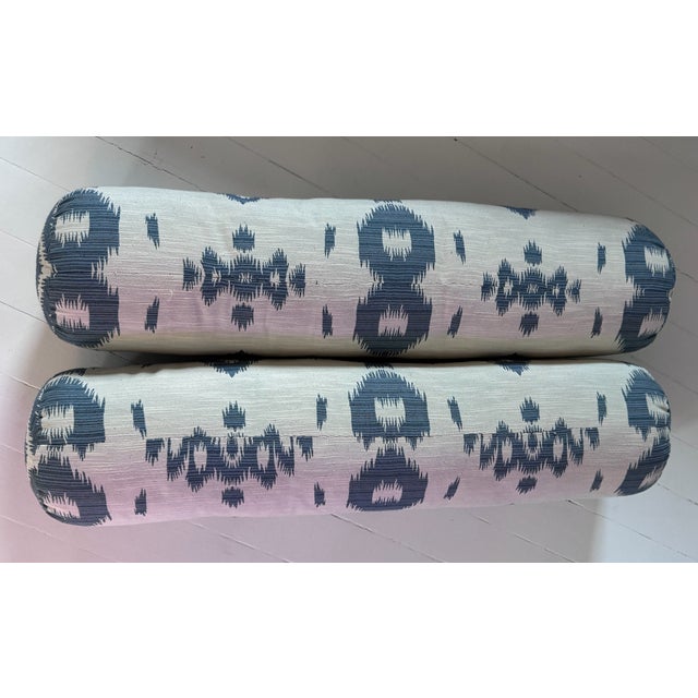 Mediterranean Bolster Pillows Blue Cotton For Sale - Image 3 of 4