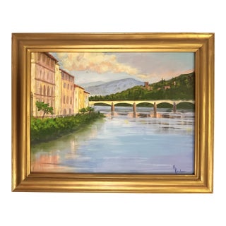 Signed Original Acrylic Painting by Karen Reinhart (American, 1938-2023) Titled 'The Bridge' For Sale