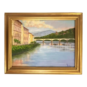 Signed Original Acrylic Painting by Karen Reinhart (American, 1938-2023) Titled 'The Bridge'