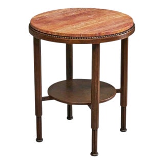 Art Deco Side Table in Oak and Red Travertine, 1930s For Sale