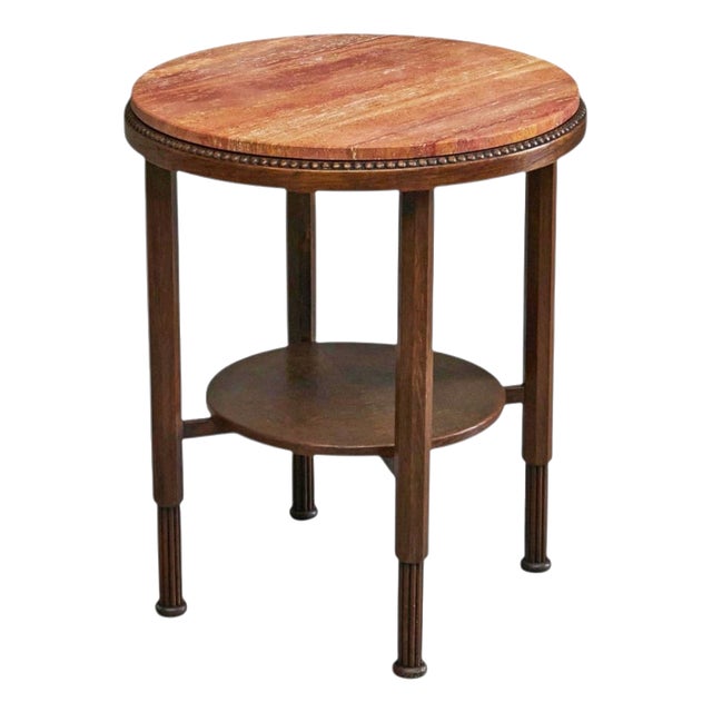 Art Deco Side Table in Oak and Red Travertine, 1930s For Sale