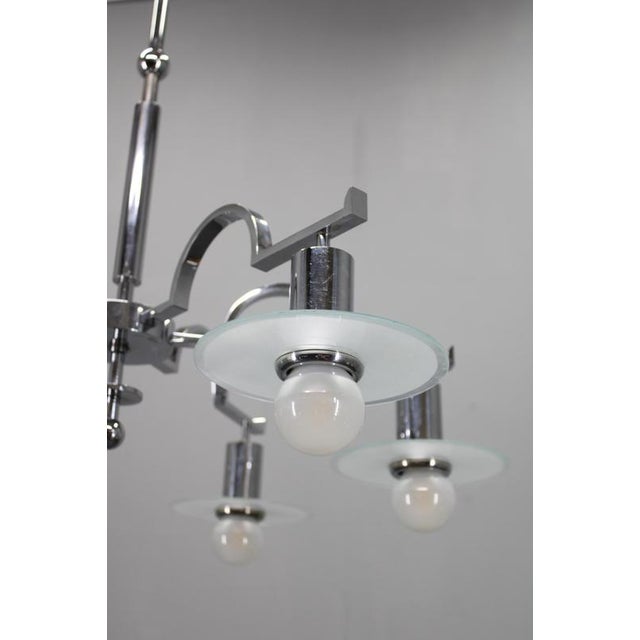 Art Deco Chrome Chandelier with Six Sandblasted Glass Discs, 1930s For Sale - Image 4 of 12