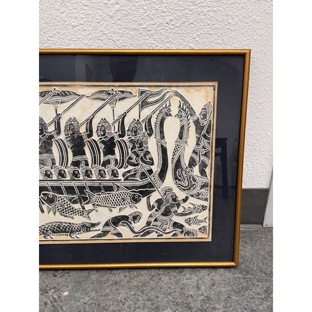 Tribal Angkor Wat Dragon Boat Rubbing, Vintage For Sale - Image 3 of 12