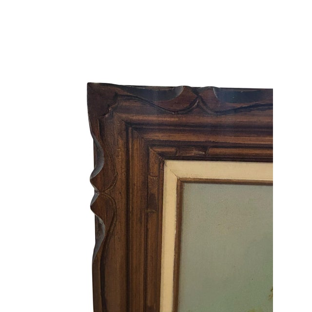 1950s Signed Berlin Vintage Rustic Barn Landscape Oil Painting in Carved Wood Frame For Sale - Image 5 of 8