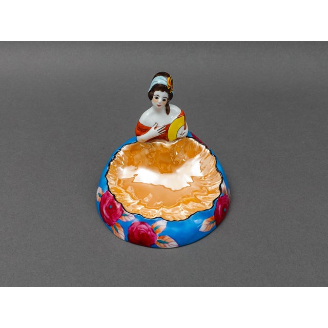 Early 20th Century Noritake Japan Art Deco Hand Painted Lustre Figural Lady Porcelain Trinket Dish For Sale In Miami - Image 6 of 10