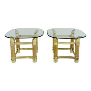 Italian Faux Tusk and Brass Finish End Tables Tomasso Barbi Style a Pair For Sale