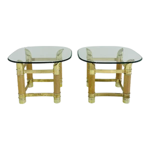 Italian Faux Tusk and Brass Finish End Tables Tomasso Barbi Style a Pair