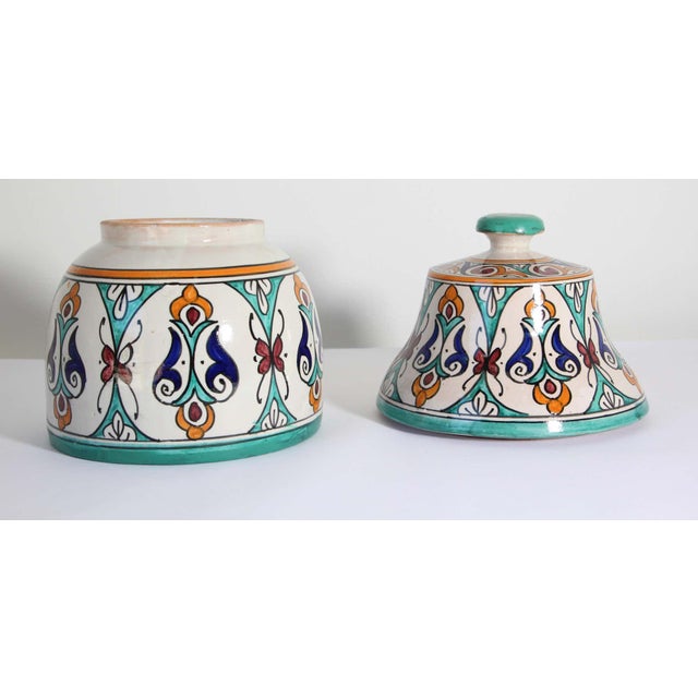 Ceramic Glazed Moorish Ceramic Covered Jar Handcrafted in Fez Morocco For Sale - Image 7 of 15