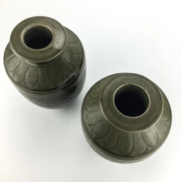 1920s Antique Chinese Pair Green Vases For Sale - Image 5 of 11