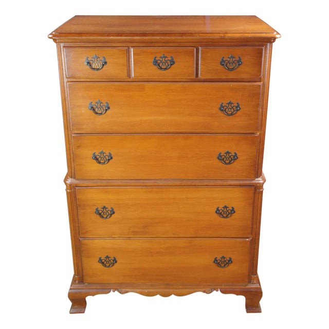 Early 20th Century Kling Olde Orchard Maple Colonial Chippendale Tallboy Dresser Chest of Drawers For Sale