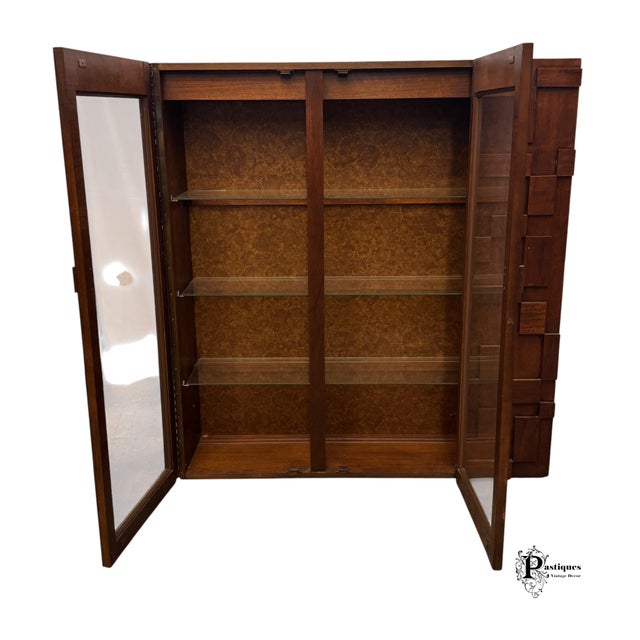 Mid 20th Century Vintage Lane Staccato Collection Brutalist Style Mahogany Bookcase / Storage Cabinet For Sale - Image 5 of 10