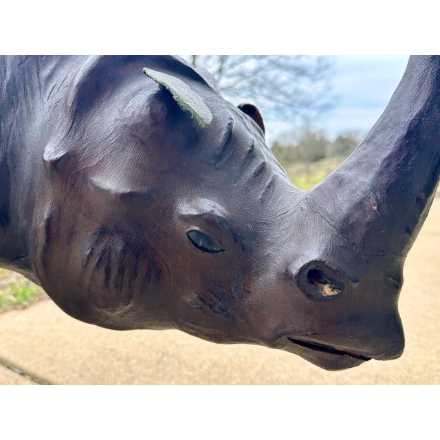 1950s Leather Clad Rhinoceros Sculptural Foot Stool For Sale - Image 9 of 10