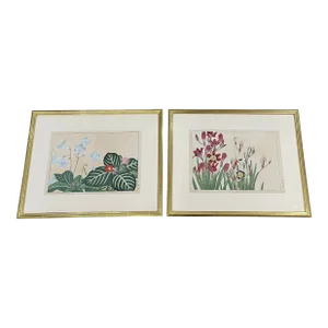 Antique Gilded Japanese Woodblock Signed Tanigami Konan a Pair