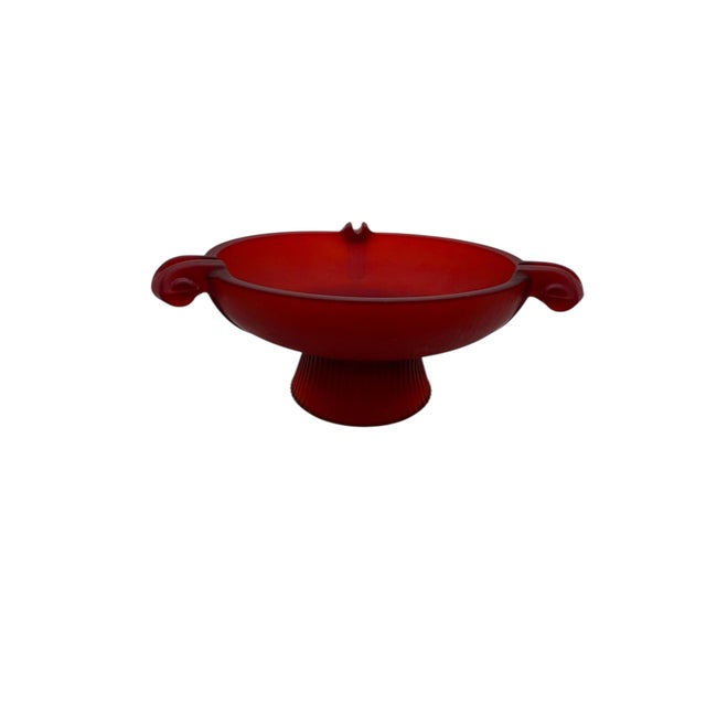 1930s 1930s Depression Period Red Frosted Glass Footed Ashtray For Sale - Image 5 of 8