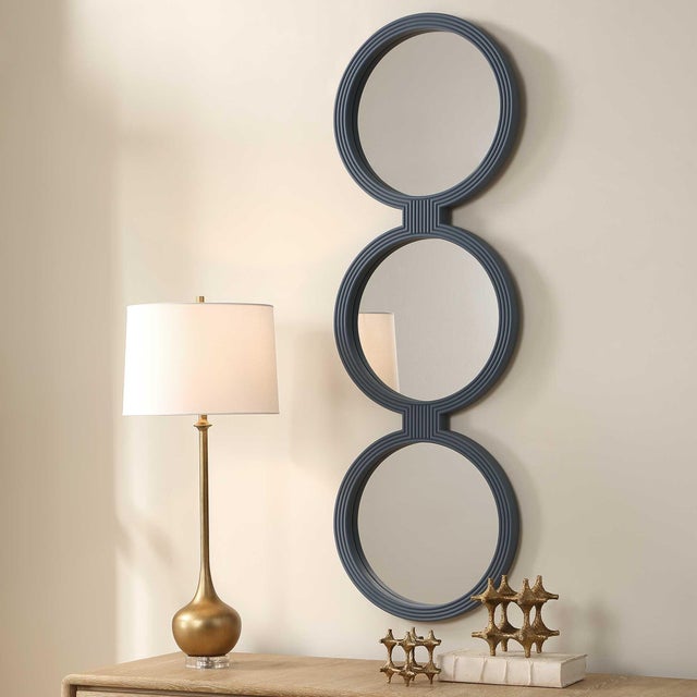 Art Deco Going In Circles Blue Gray Mirror For Sale - Image 3 of 6