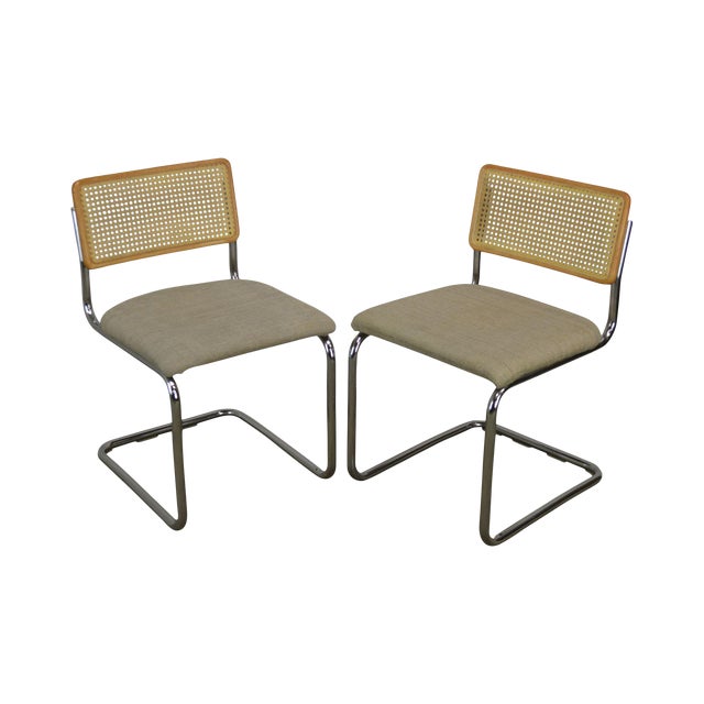 Marcel Breuer Style Mid Century Modern Pair Chrome & Cane Cesca Dining