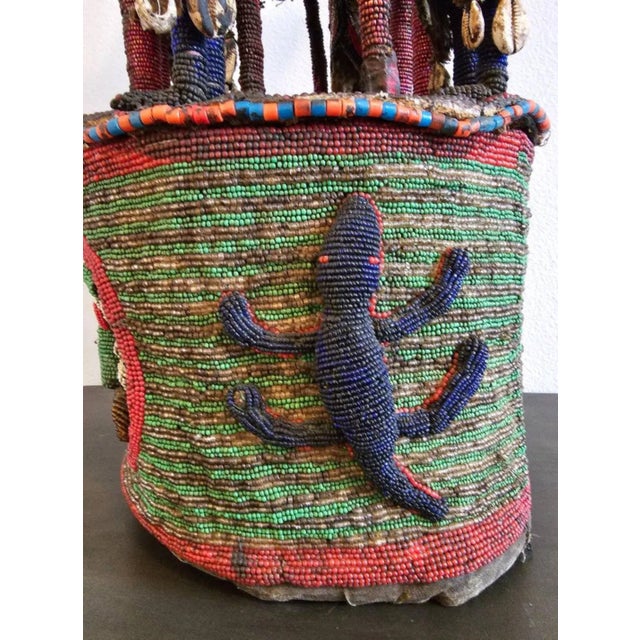 African Tribal Yoruba Beaded Ceremonial Crown Altar Headdress For Sale - Image 9 of 11