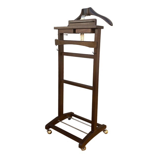 Mid 20th Century Wooden Valet Stand with Hanger and Storage Trays For Sale
