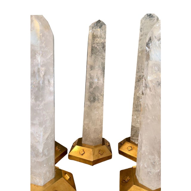 Wood Set of Five Rock Crystal Obelisk Towers on Giltwood Bases. u.s.a. 20th Century. For Sale - Image 7 of 9