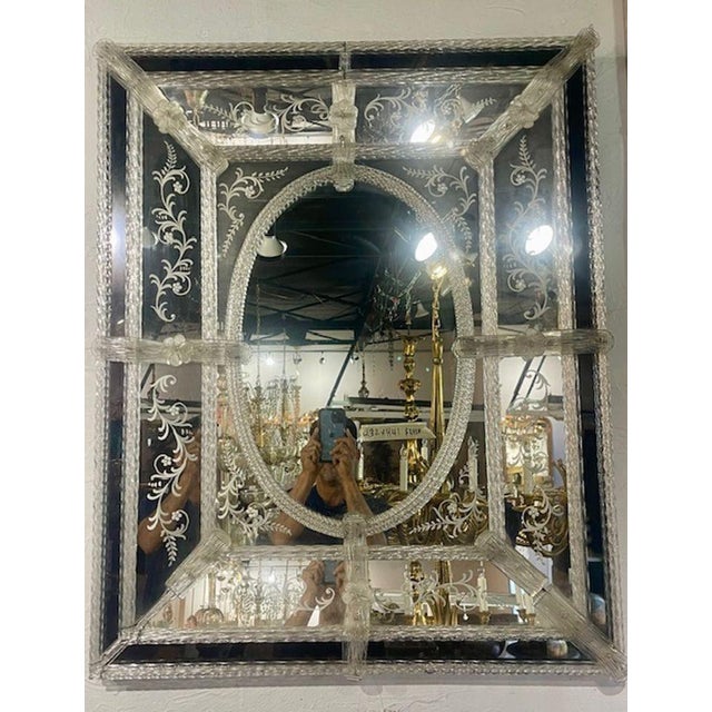 Glass Vintage Venetian Etched Glass Mirror For Sale - Image 7 of 10