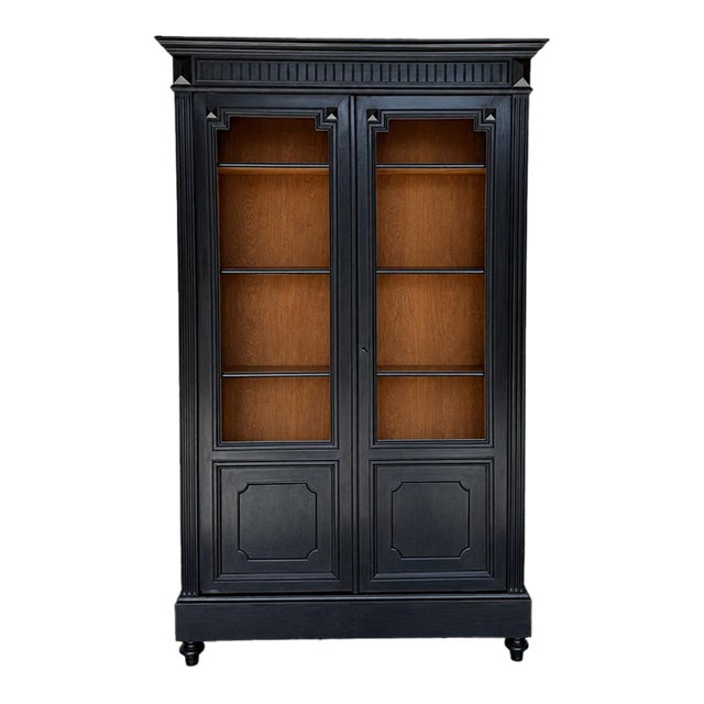Late 19th Century French Napoleon III Style Ebonized Bookcase With Original Glass Doors For Sale