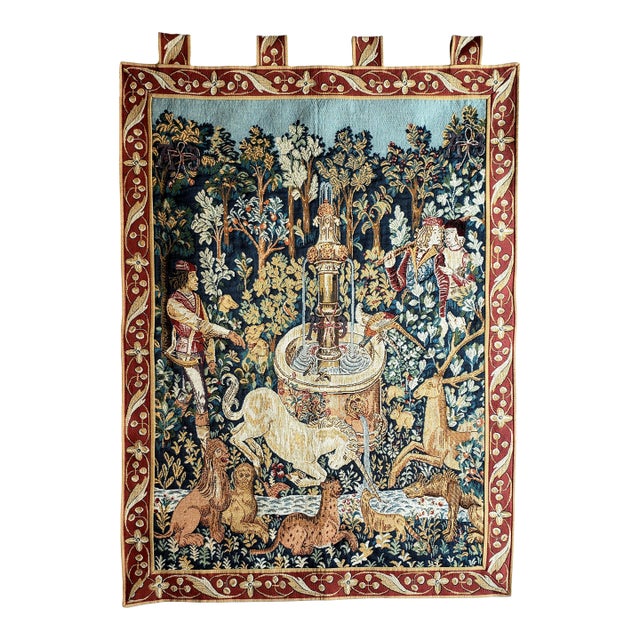 Late 20th C. Vintage French Goblys "La Licorne À La Fontaine" Unicorn Tapestry For Sale