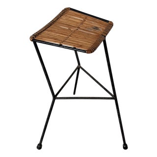 Vintage Wicker and Metal Stool by Dennis Lennon, 1950 For Sale