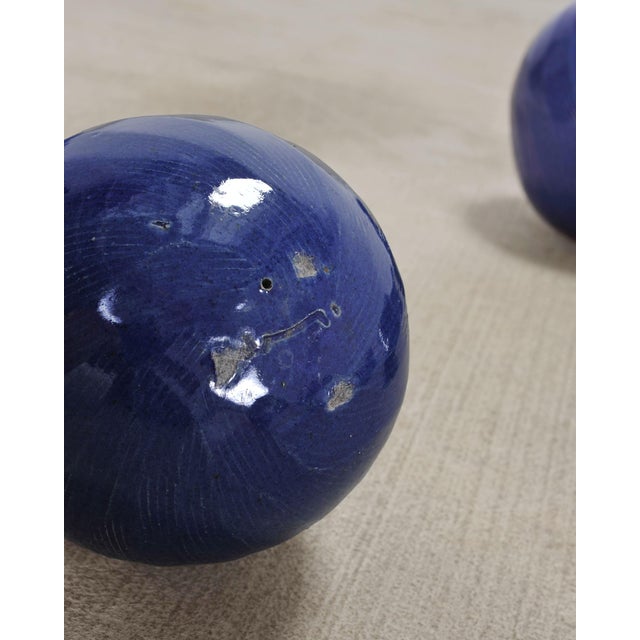 Set of Blue Glazed Ceramic Garden Egg Sculptures After Jun Kaneko For Sale - Image 15 of 18