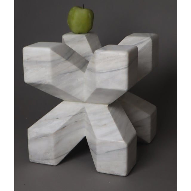 Double Cross Sculpture in White Italian Marble, 1980s For Sale - Image 17 of 18