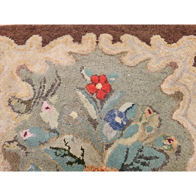 Vintage Hand-Hooked Rug, Banded Floral Pattern, Wool & Cotton, American Folk Art, 2x3 For Sale - Image 11 of 15